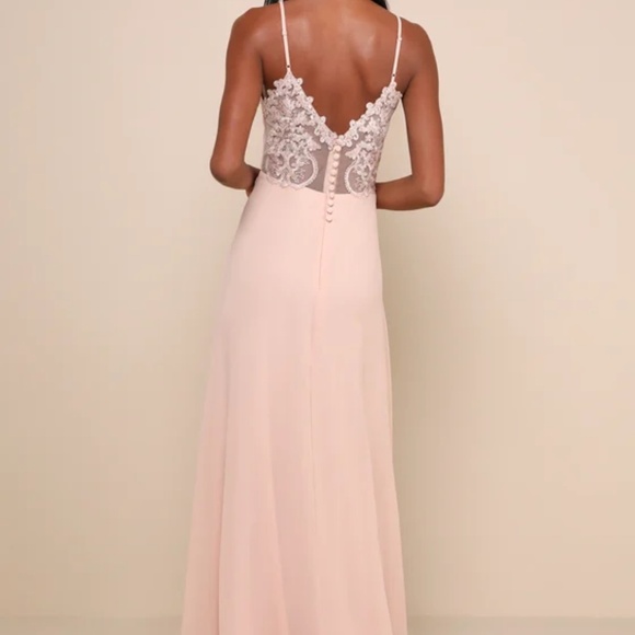 Lulus Romantic Ways Blush Pink Lace Button Back Maxi Dress - Size L - Picture 3 of 4